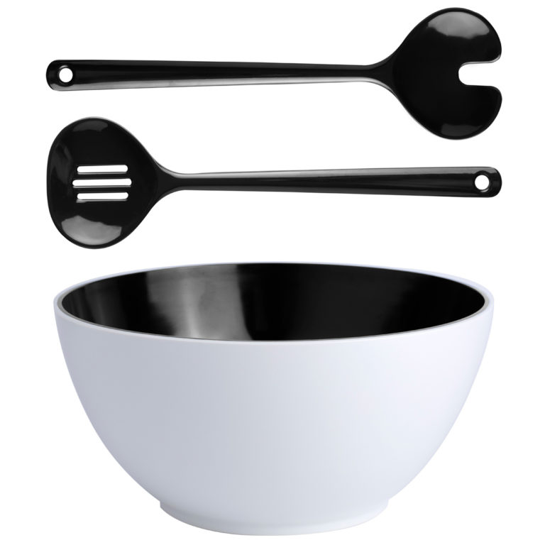 Melamine Salad Bowl + Servers Harmony – Black